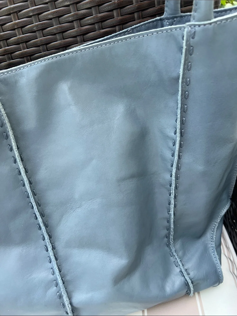 The Sak Two-Tone Blue Leather Tote with Tan Strap